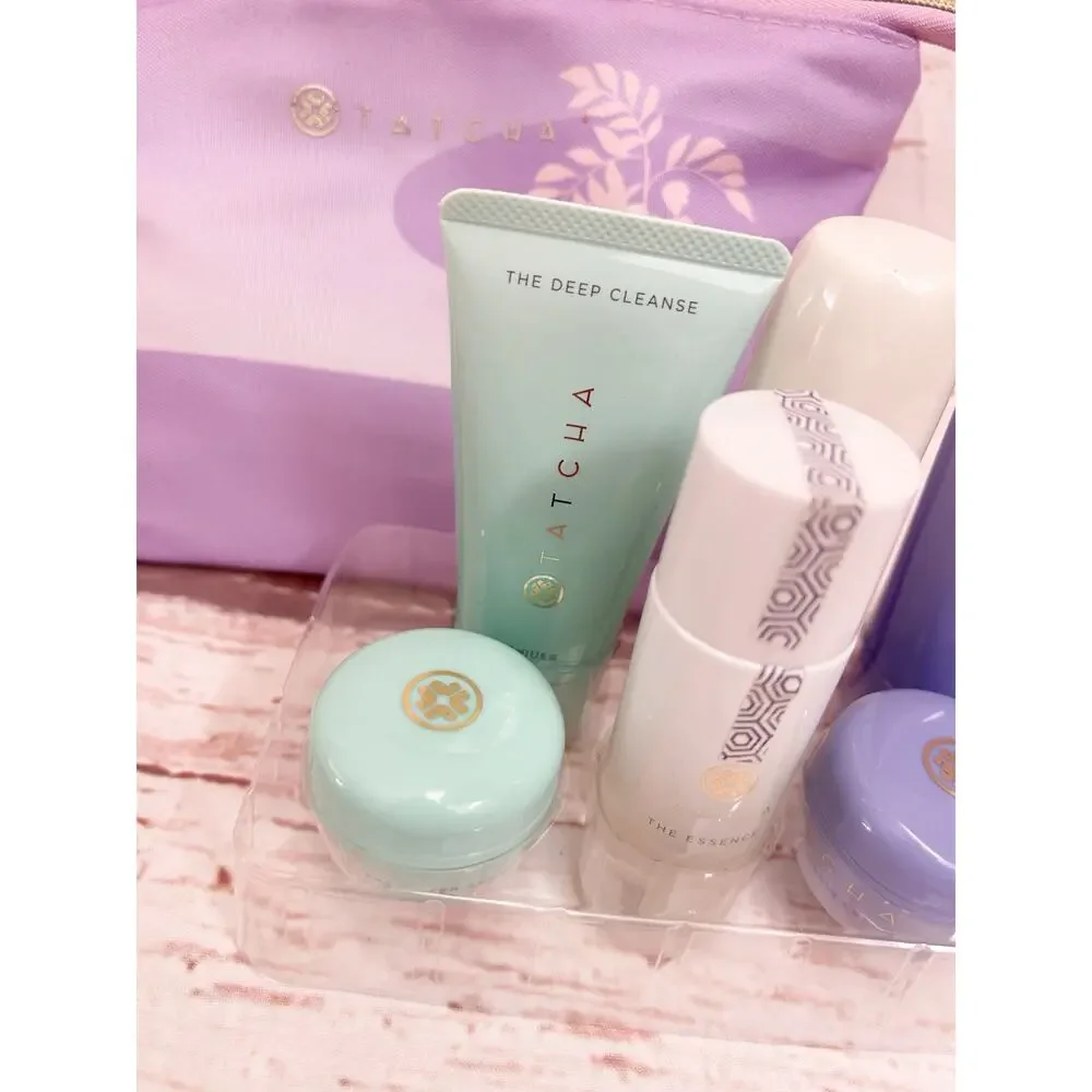 TATCHA Skincare Travel Ritual Set with Purple Pouch The Rice Wash Dewy Cream